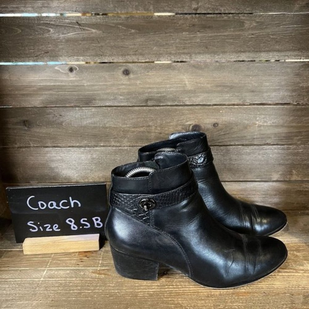 Womens Coach Patricia Black Leather Ankle Boots Booties Size 8.5 B GUC‎